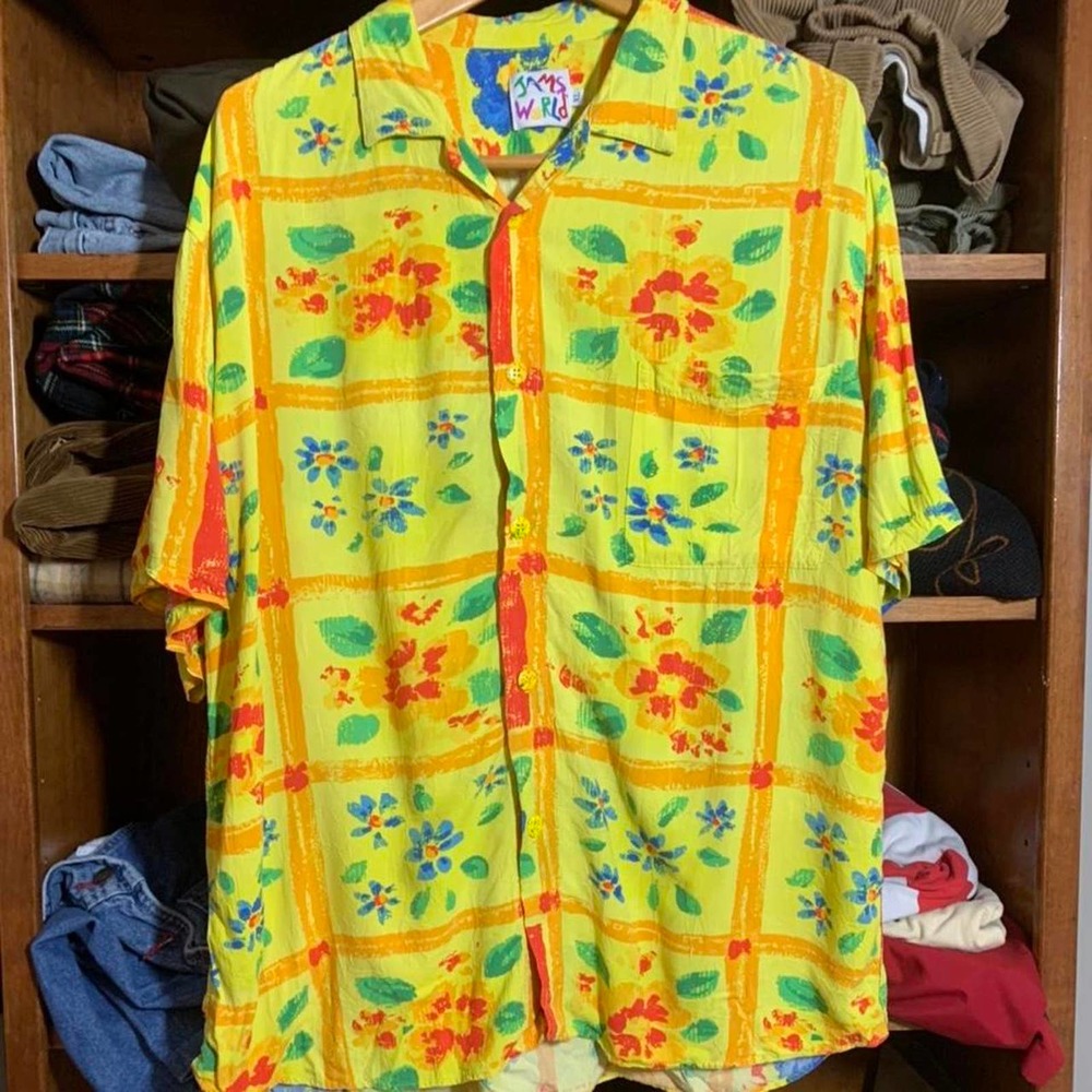 Jams World Floral Hawaiian Vintage Button Up Camp Collar